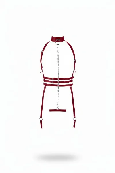 Bordo Harness Takım Zincir Detaylı Boyunluklu Vücut Aksesuarı - APFT233