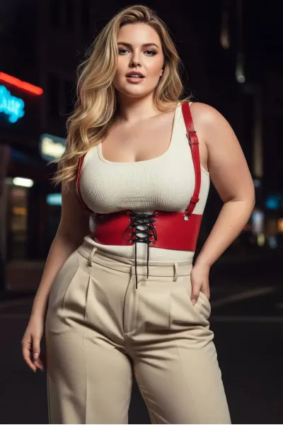 Büyük Beden Kırmızı Kadın Deri Askılı Korse Kemer Bağcıklı Model - APFT1429