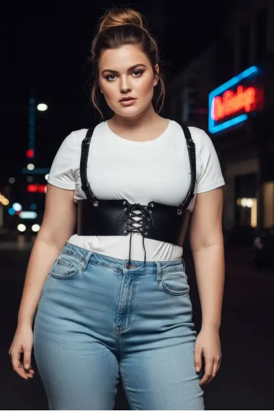 Büyük Beden Siyah Kadın Deri Kemer Omuz Askılı Bağcıklı Korse - APFT1429