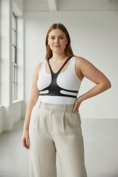 Büyük Beden Siyah Kadın Kemer Harness Stil Deri Vücut Aksesuarı - APFT1374