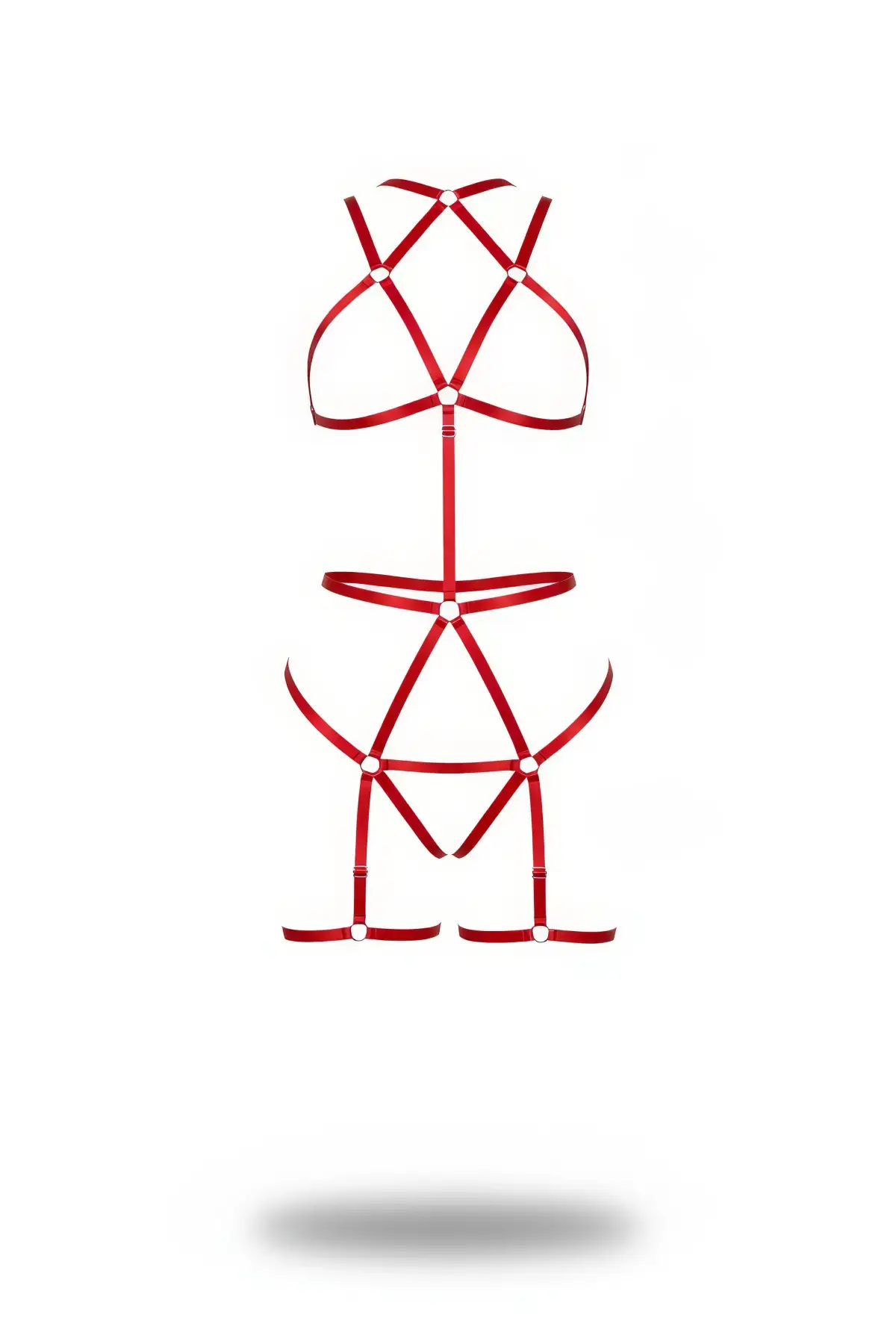 Kırmızı Body Harness Saten Şeritli Metal Halka Detaylı - APFT1200