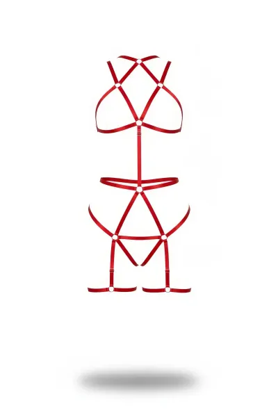 Kırmızı Body Harness Saten Şeritli Metal Halka Detaylı - APFT1200