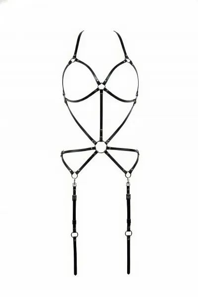 Siyah Body Harness Metal Halka Detaylı Ayarlanabilir Vücut Kemeri - APFT196