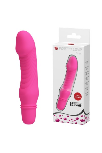 10 Titreşim Modlu Realistik Başlıklı Mini Silikon Vibratör - Stev (Fuşya)