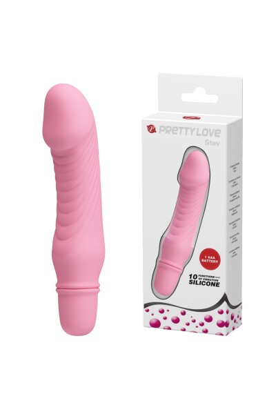 10 Titreşim Modlu Realistik Başlıklı Mini Silikon Vibratör - Stev (Pembe)