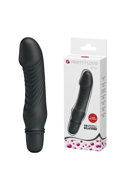 10 Titreşim Modlu Realistik Başlıklı Mini Silikon Vibratör - Stev (Siyah)