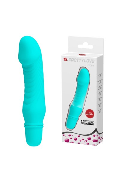 10 Titreşim Modlu Realistik Başlıklı Mini Silikon Vibratör - Stev (Turkuaz)