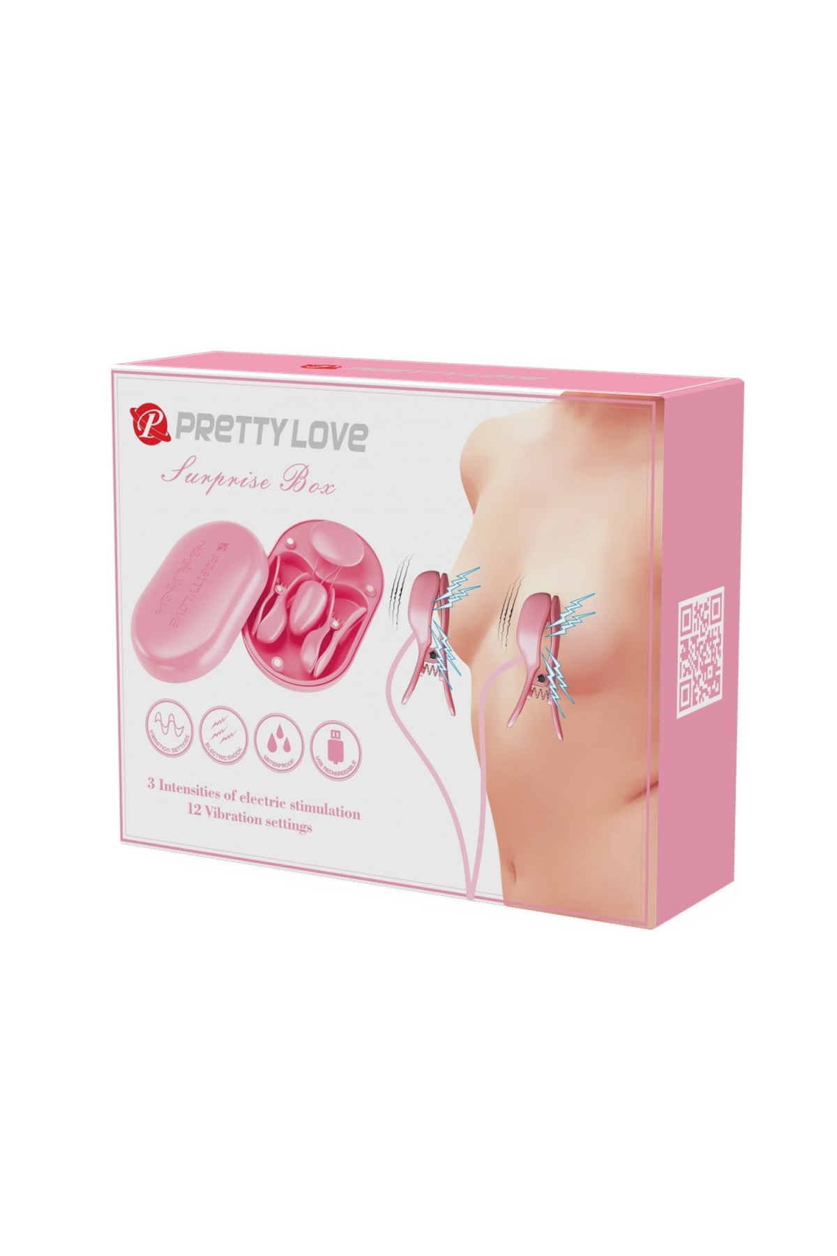 12 Titreşim ve 3 Elektro Şok Fonksiyonlu Şarjlı Göğüs Ucu Stimülasyon Seti – Surprise Box
